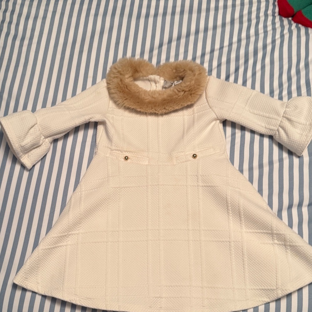 Janie and Jack White Dress with Faux Fur Collar